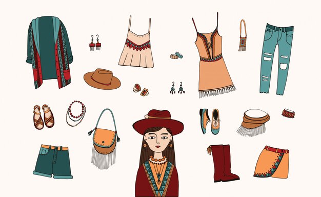 Premium Vector | Bohemian fashion style ...